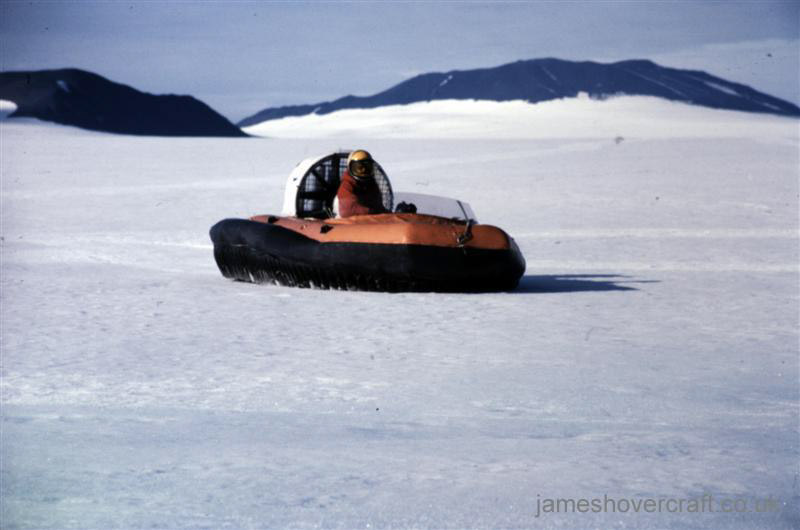 Tiger 4 hovercraft as used in the 70s by the British Antarctic Survey - Flying over the ice where no vehicle can go (submitted by Malcolm Hole).